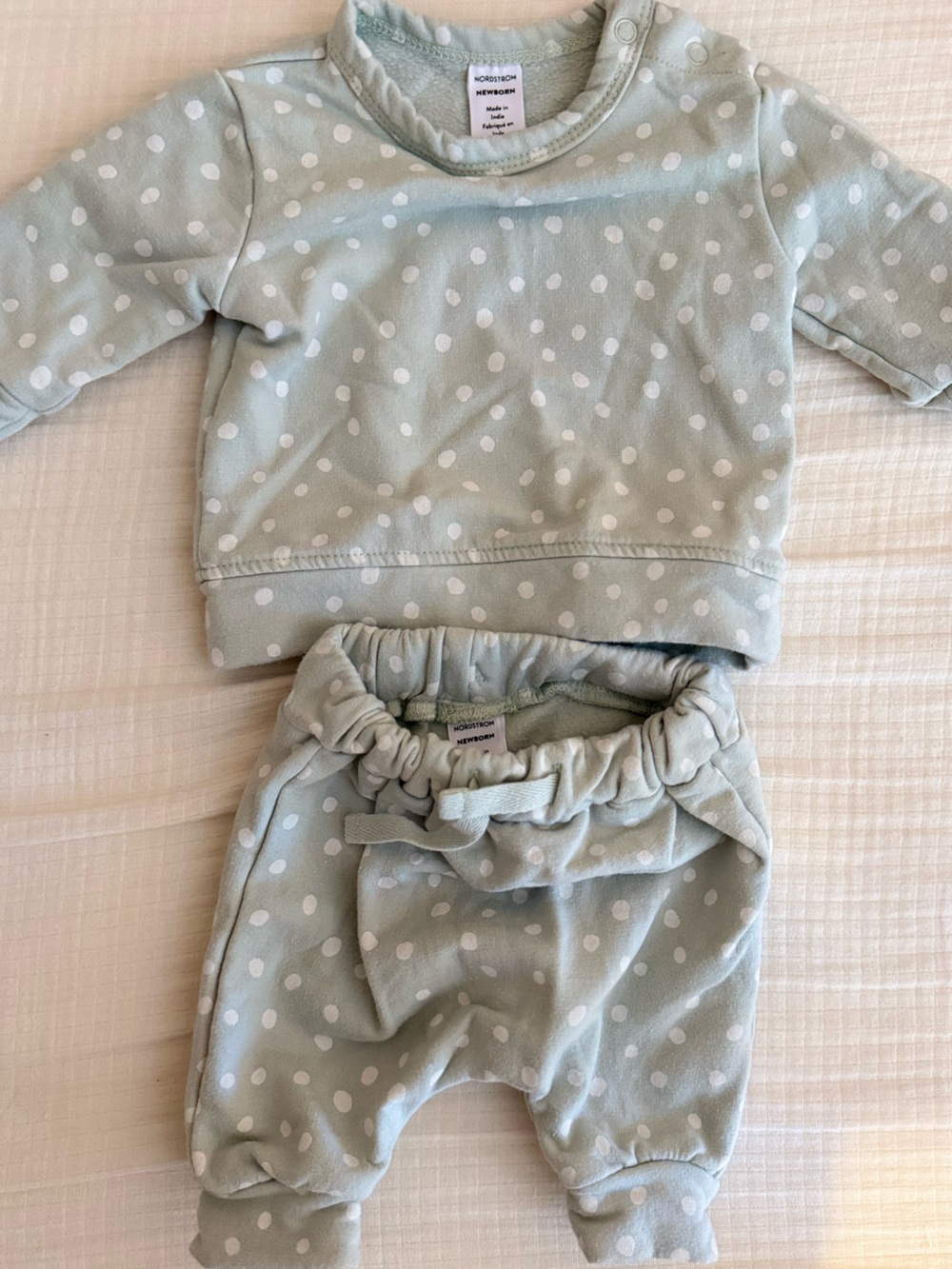 Nordstrom Baby Mint Polka Dot Sweatshirt & Jogger Set- Newborn, EUC